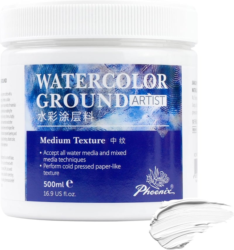 Phoenix Watercolor Ground for Canvas - 16.9 Fl Oz /500ml - Gesso Primer for Water Color Painting - Professional White Watercolor Medium for Water Based Paints - Image 1